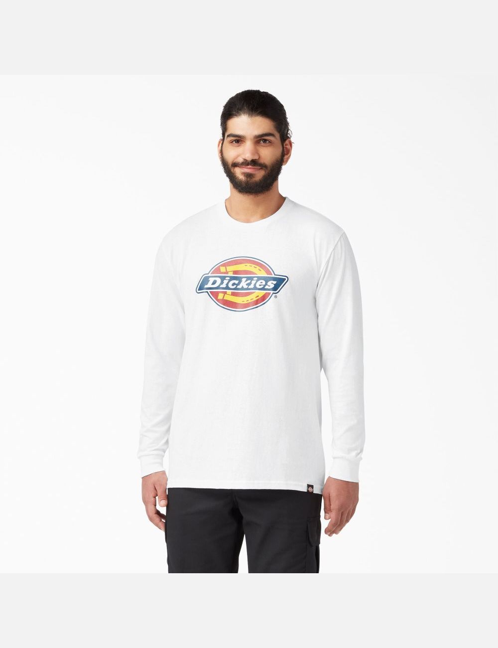 Long Sleeve Dickies Regular Fit Icon Estampadas T-Shirt Hombre Blancas | 4371502-IZ