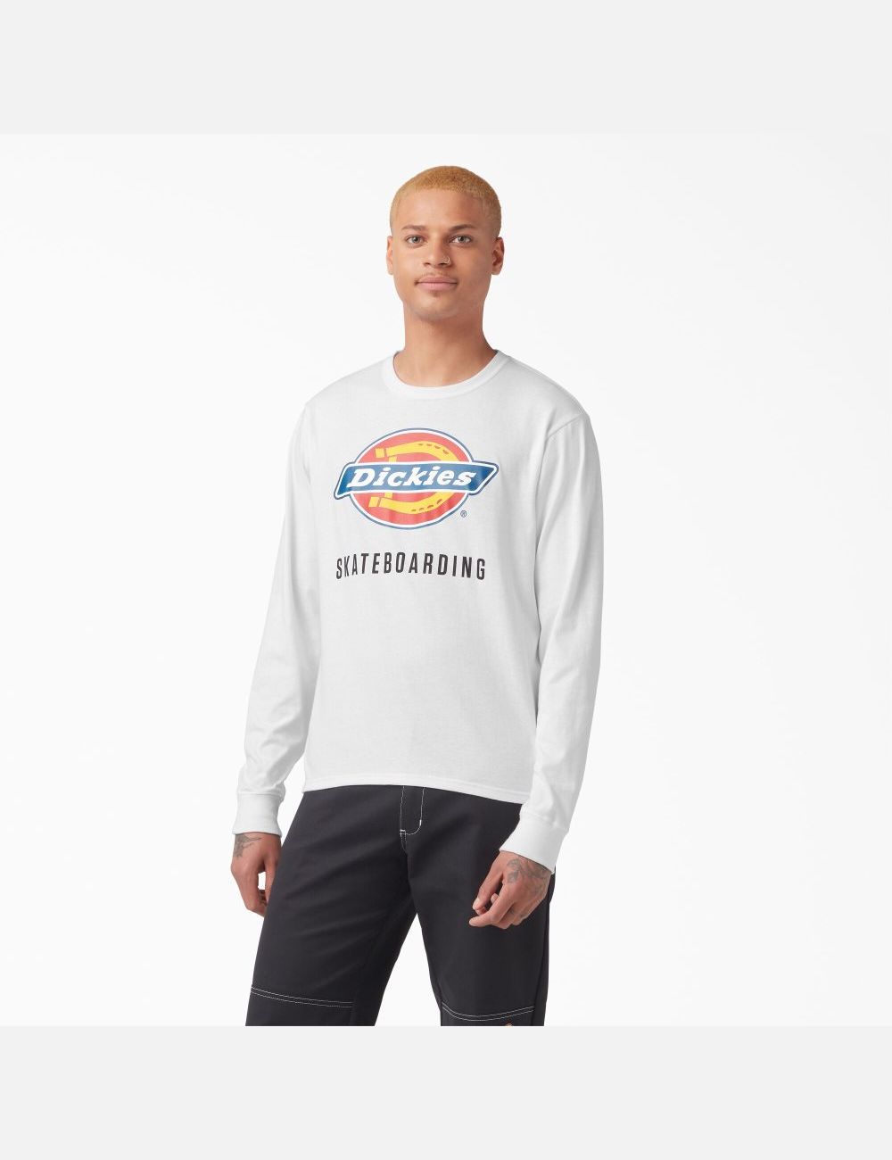 Long Sleeve Dickies Skateboarding Logo Estampadas T-Shirt Hombre Blancas | 6145893-CI