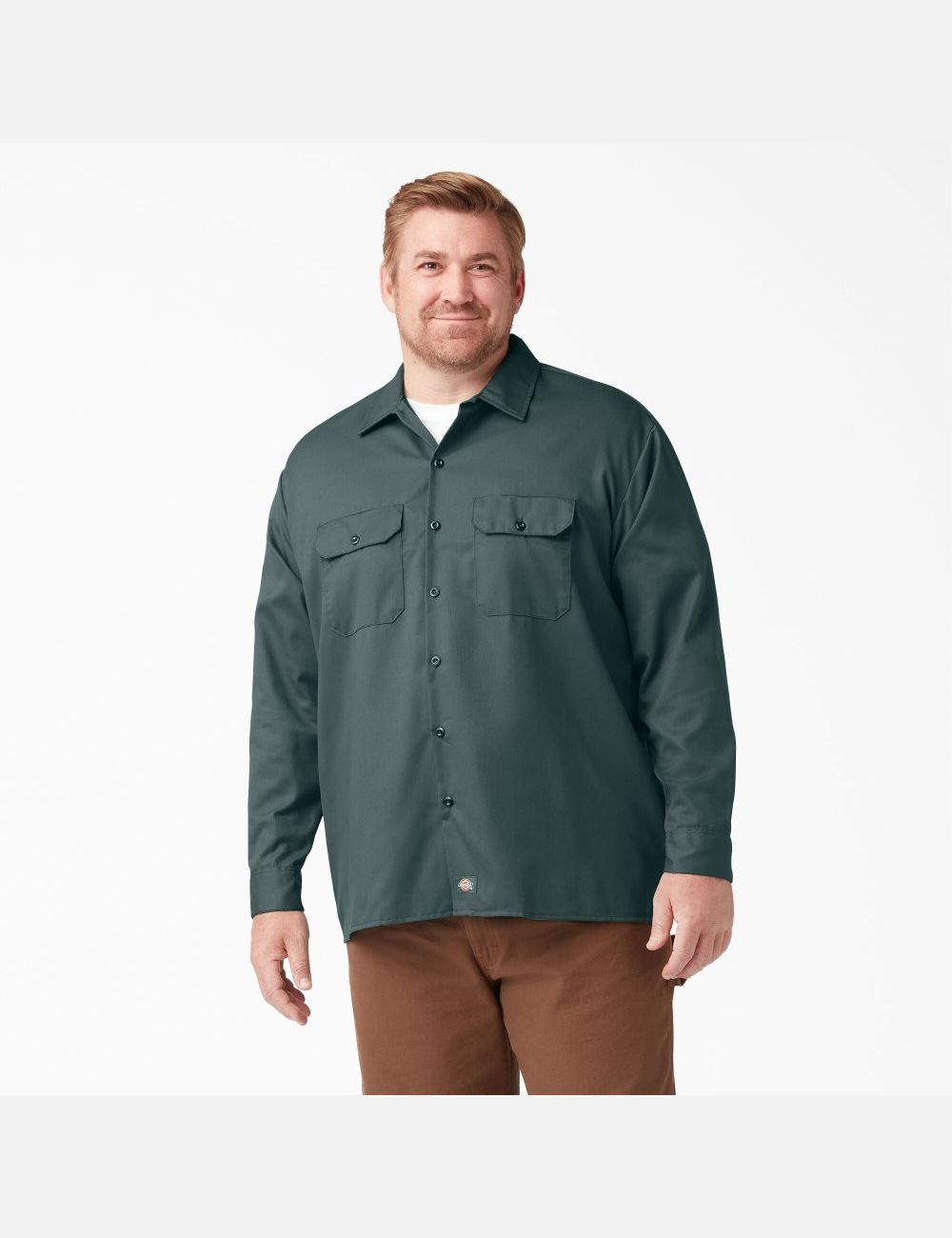 Long Sleeve Dickies Trabajo Shirt Hombre Verde | 3968702-JI