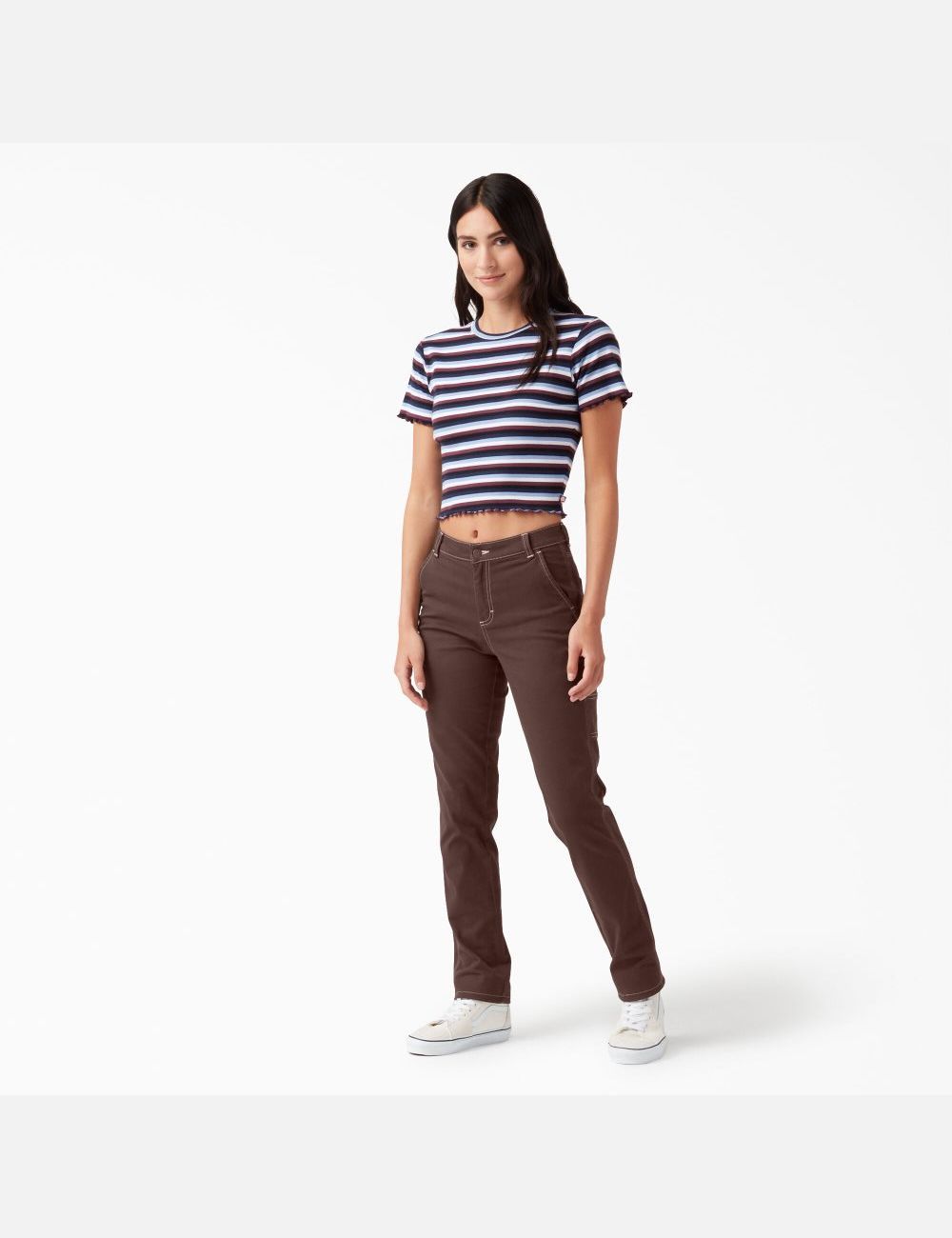 Pantalones De Trabajo Dickies Roll Hem Carpenter Mujer Chocolate Marrones | 4961580-HV