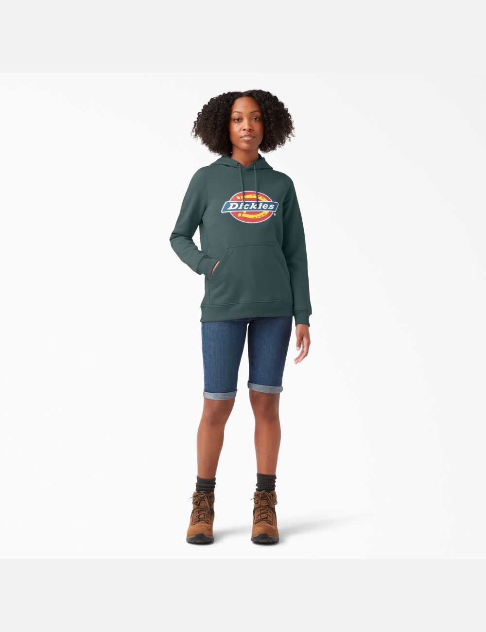 Sudadera Con Capucha Dickies Heavyweight Logo Mujer Verde | 7893610-XF