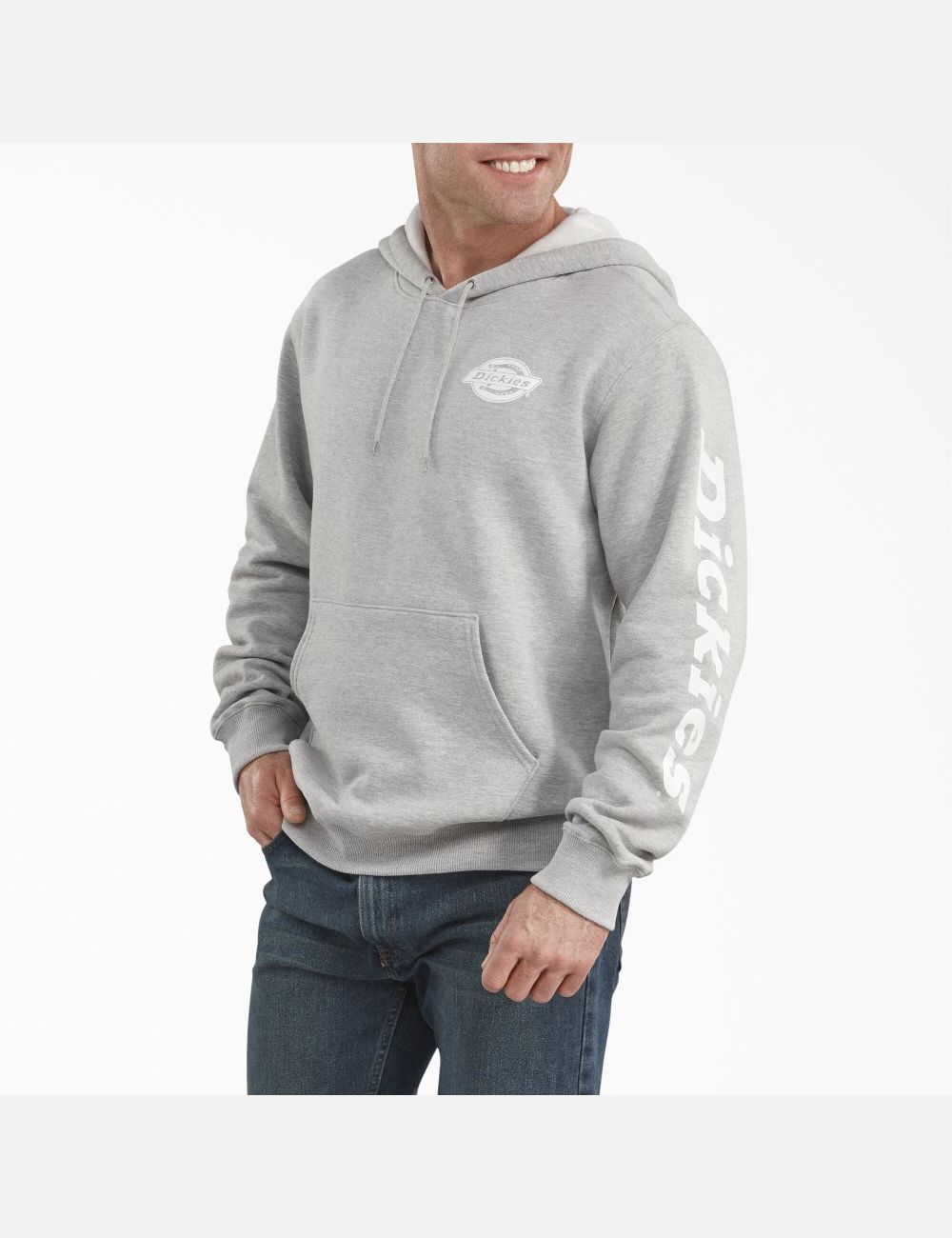 Sudadera Con Capucha Dickies Logo Sleeve Fleece Hombre Gris | 5678390-ZP