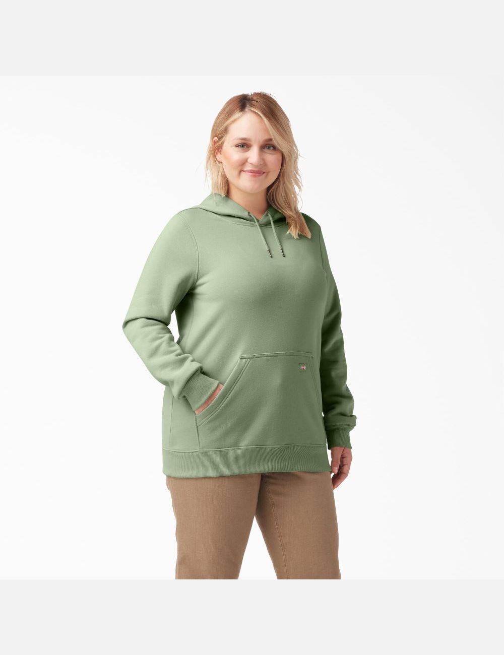 Sudadera Con Capucha Dickies Plus Heavyweight Logo Sleeve Mujer Verde | 4398507-AL