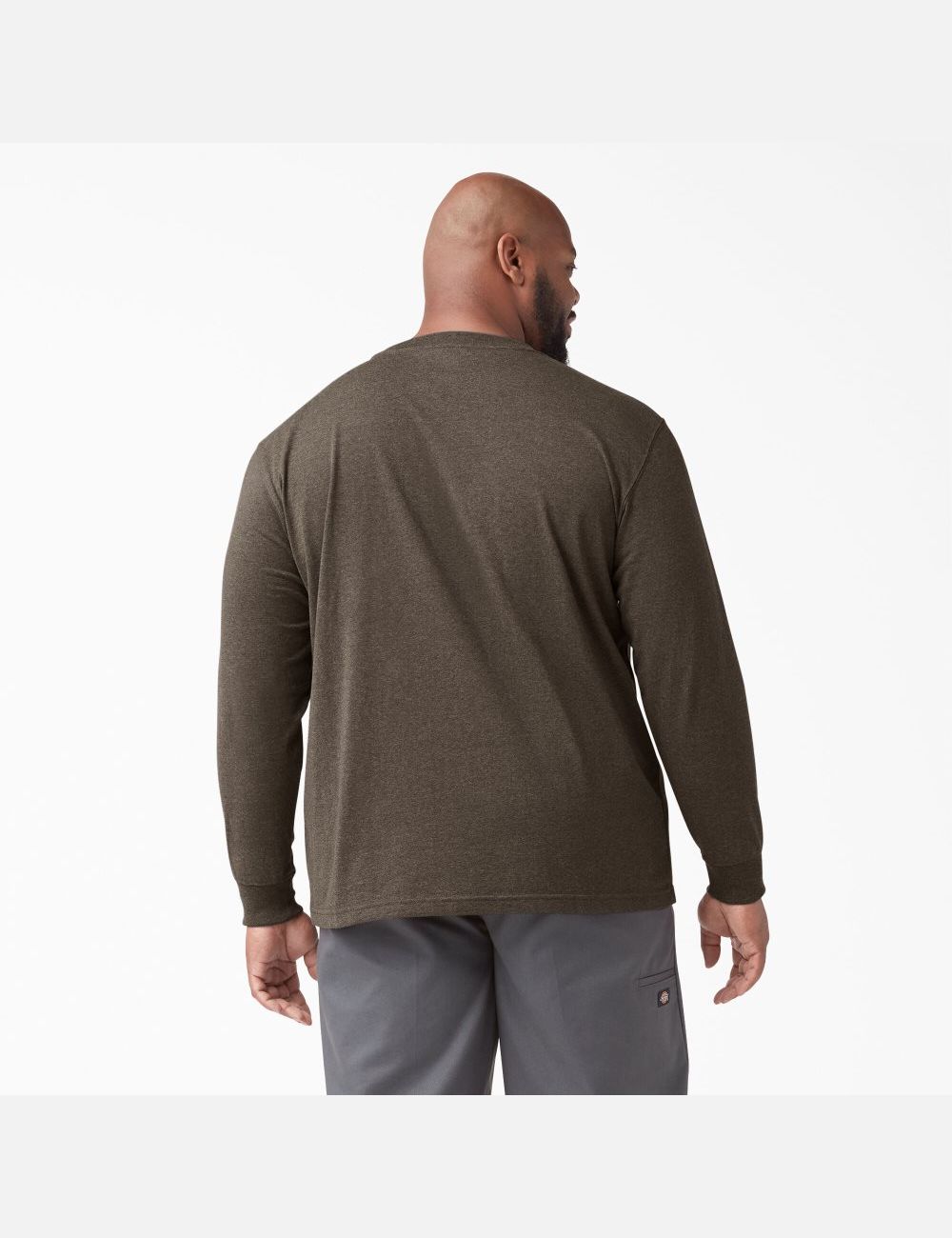 Tops Dickies Long Sleeve Heathered Heavyweight Crew Neck Hombre Chocolate | 2785364-ZM