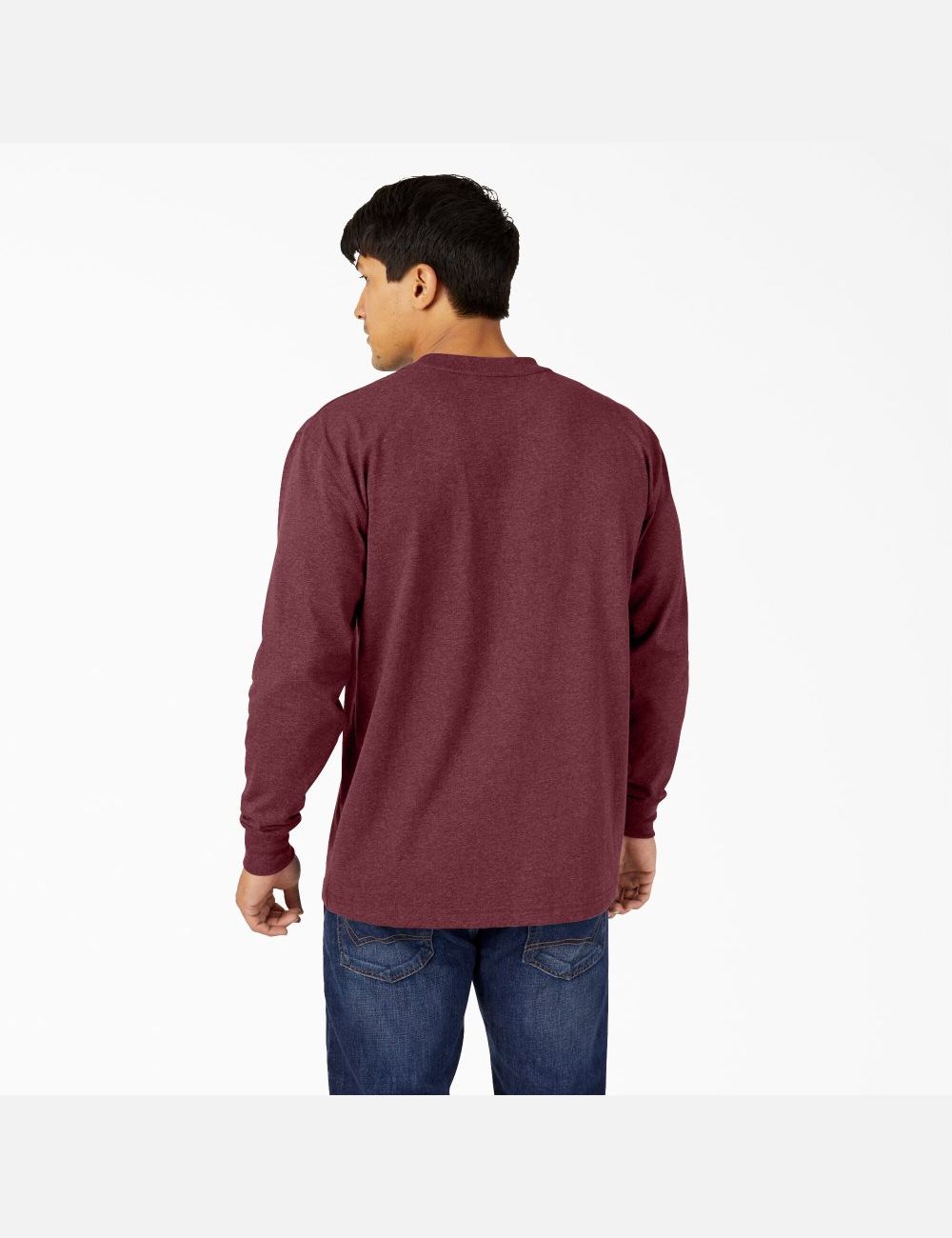 Tops Dickies Long Sleeve Heathered Heavyweight Crew Neck Hombre Burdeos | 5972681-RT