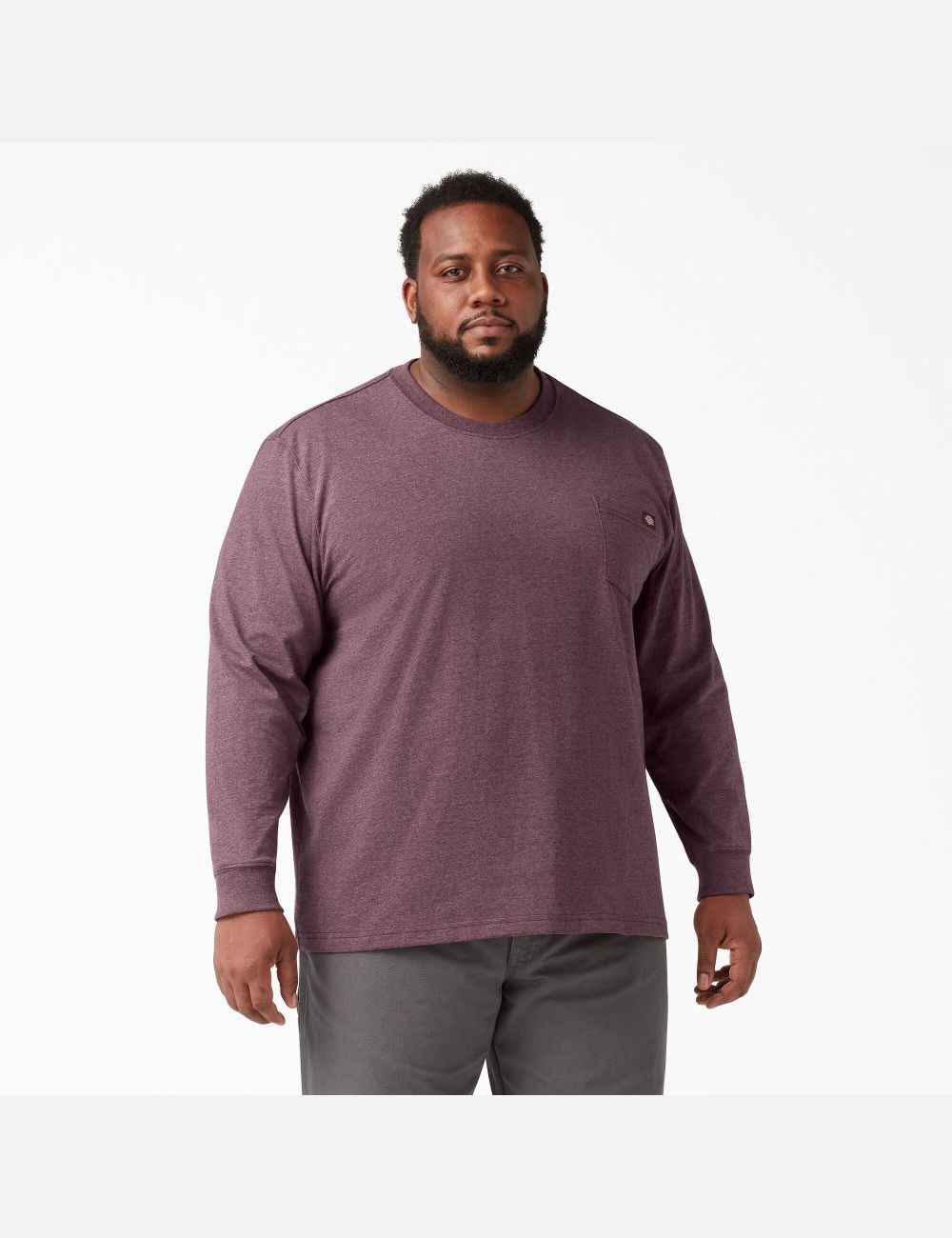 Tops Dickies Long Sleeve Heathered Heavyweight Crew Neck Hombre Burdeos | 5972681-RT