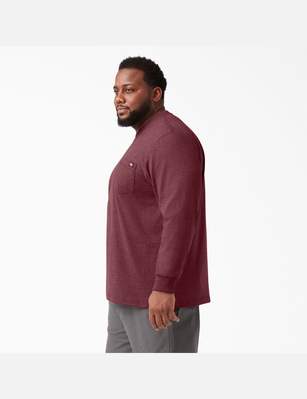 Tops Dickies Long Sleeve Heathered Heavyweight Crew Neck Hombre Burdeos | 5972681-RT