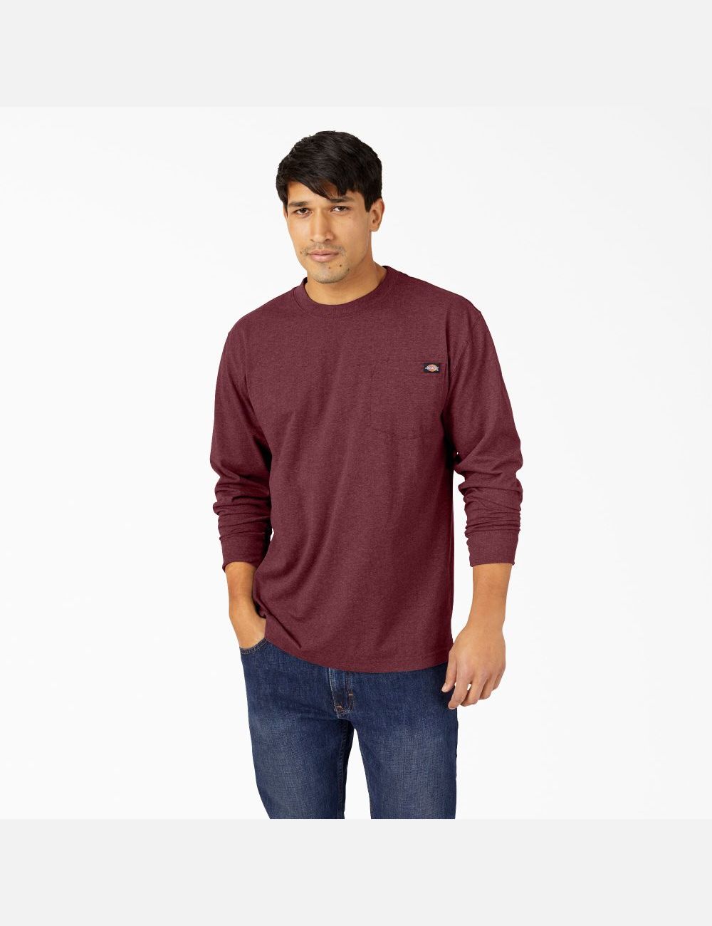 Tops Dickies Long Sleeve Heathered Heavyweight Crew Neck Hombre Burdeos | 5972681-RT