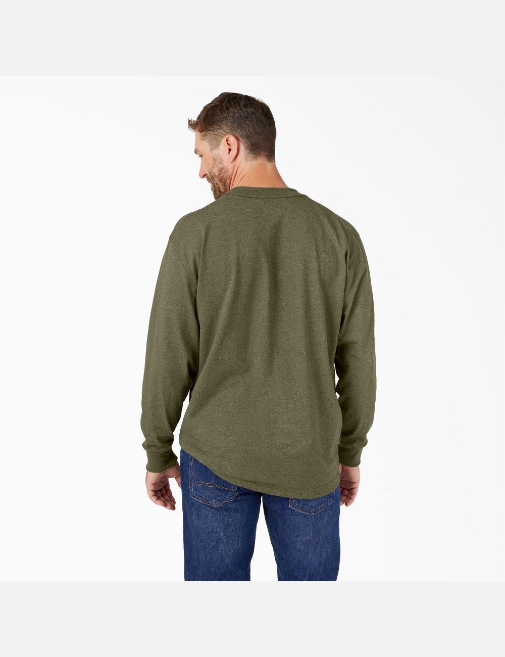 Tops Dickies Long Sleeve Heathered Heavyweight Crew Neck Hombre Verde | 6498035-IT