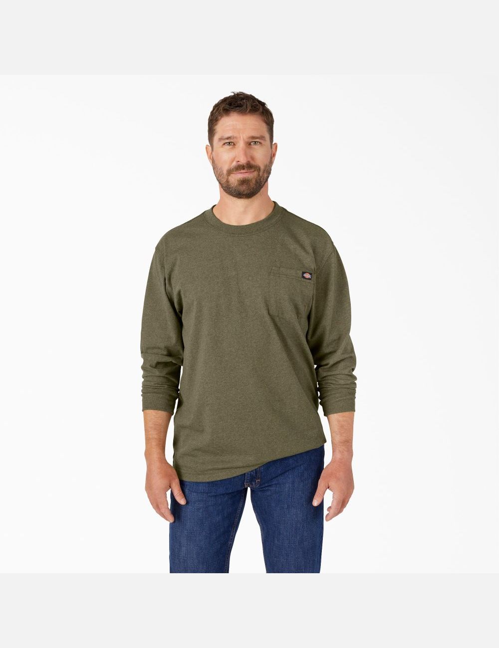 Tops Dickies Long Sleeve Heathered Heavyweight Crew Neck Hombre Verde | 6498035-IT