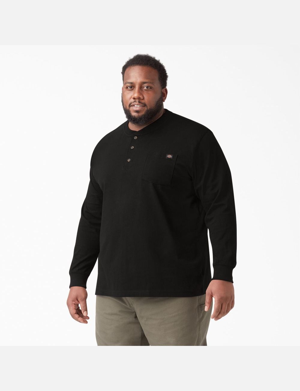 Tops Dickies Long Sleeve Heavyweight Henley Hombre Negras | 2901346-WF