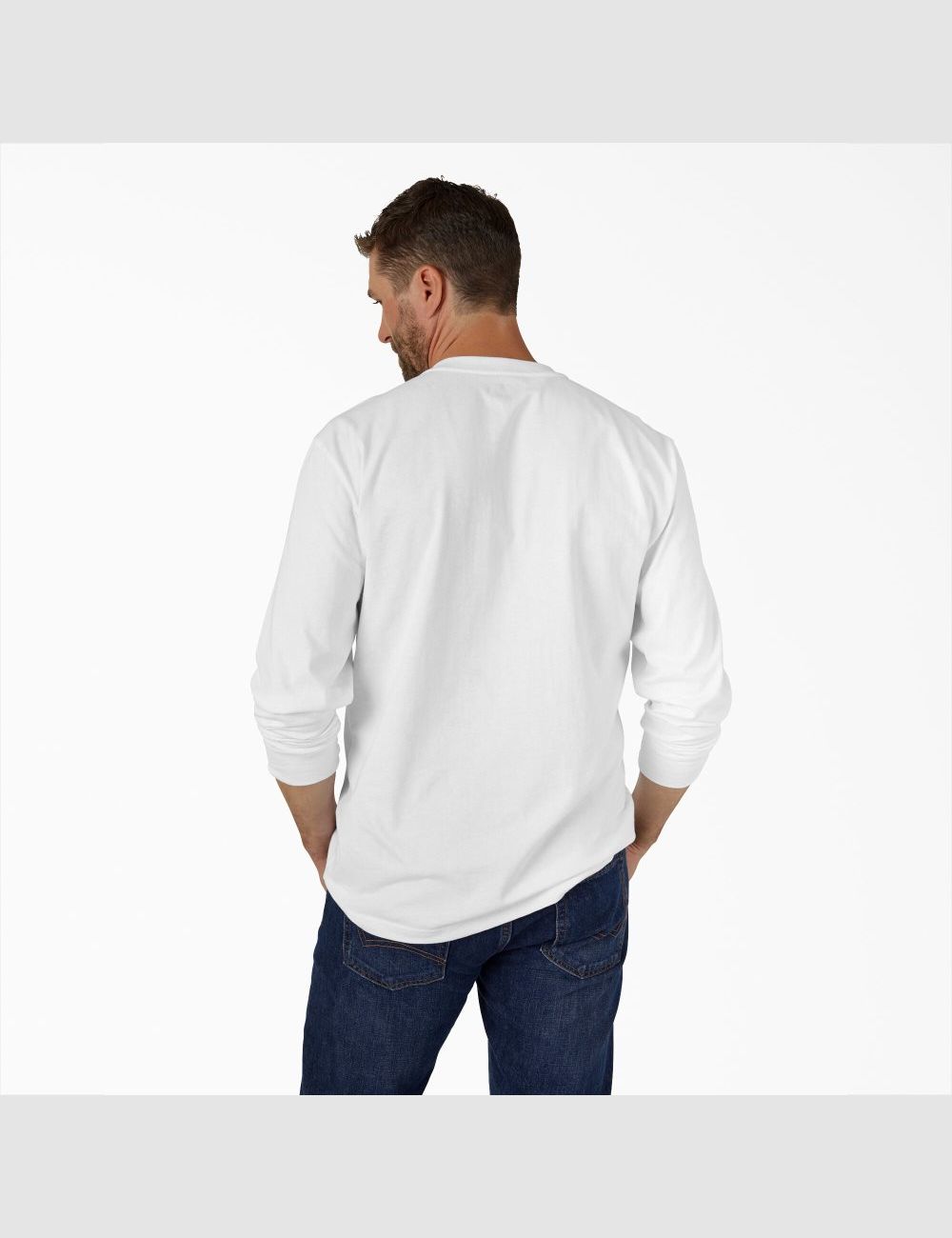 Tops Dickies Long Sleeve Heavyweight Henley Hombre Blancas | 9370254-QK