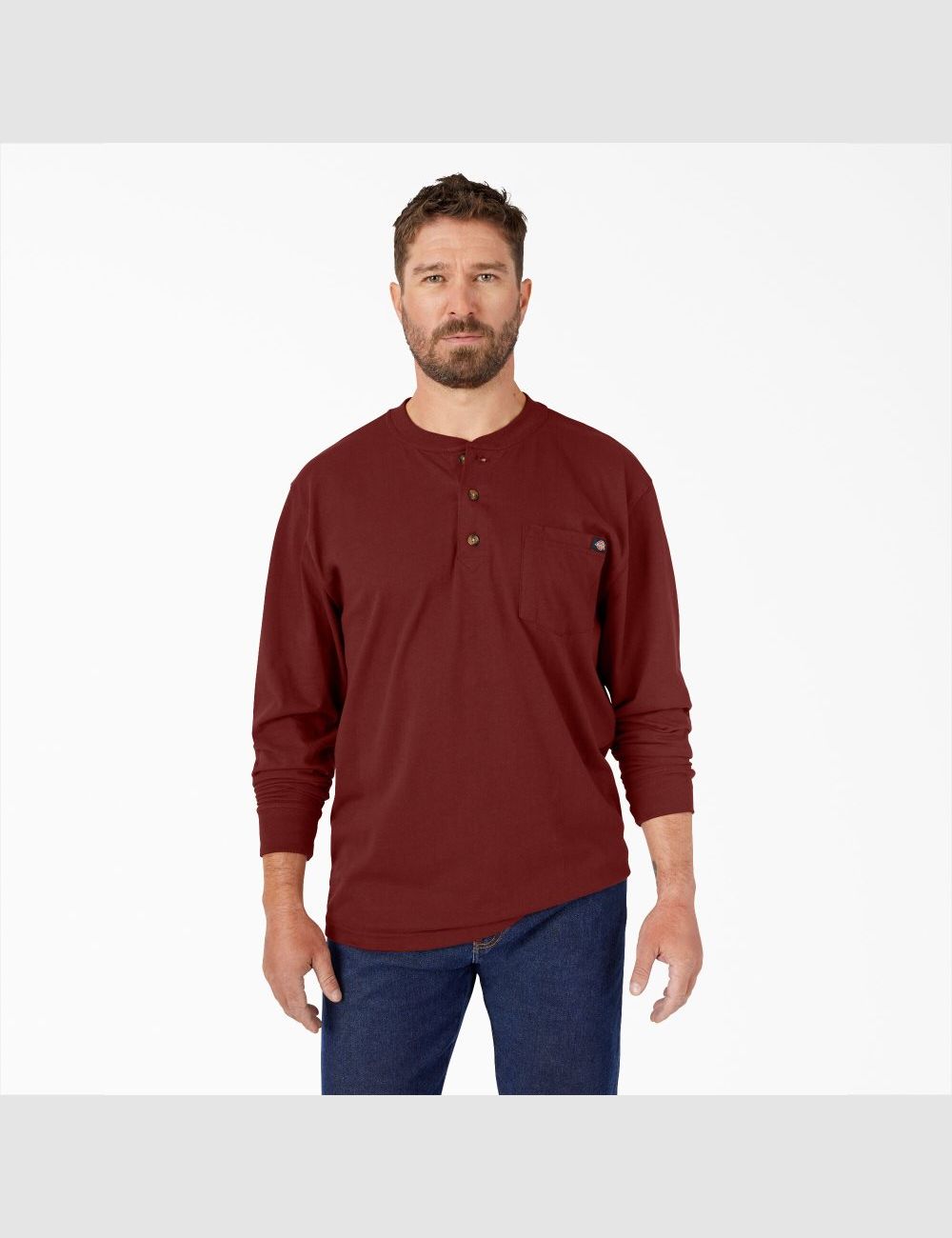 Tops Dickies Long Sleeve Heavyweight Henley Hombre Marrones | 9708154-IV