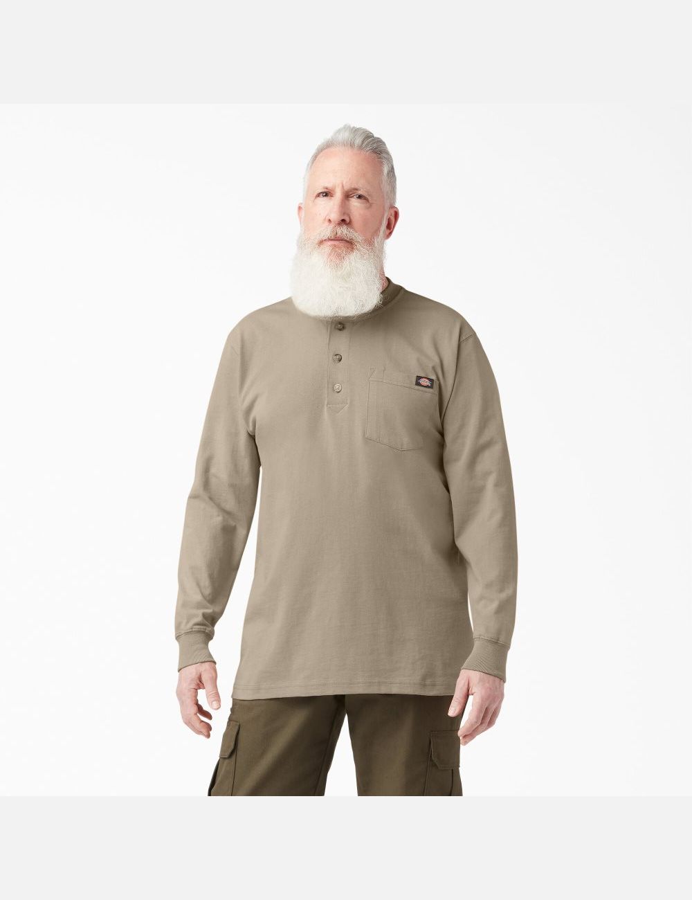 Tops Dickies Long Sleeve Heavyweight Henley Hombre Marrones | 9718645-CY