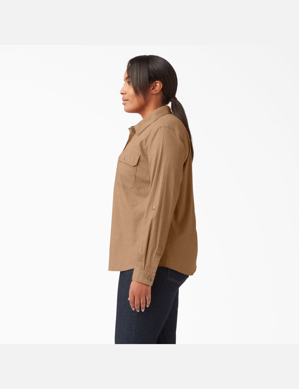 Tops Dickies Plus Long Sleeve Roll-Tab Trabajo Mujer Marrones | 2873504-PN