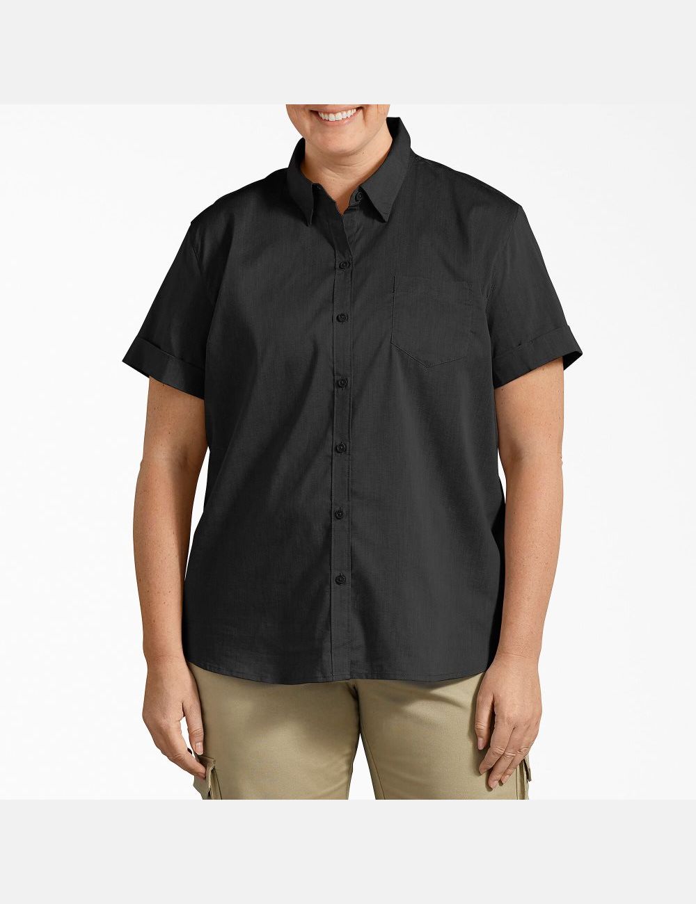 Tops Dickies Plus Stretch Button-Up Mujer Negras | 1470265-CF